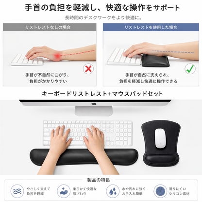 PUレザー マウスパッド & キーボードリストレスト セット